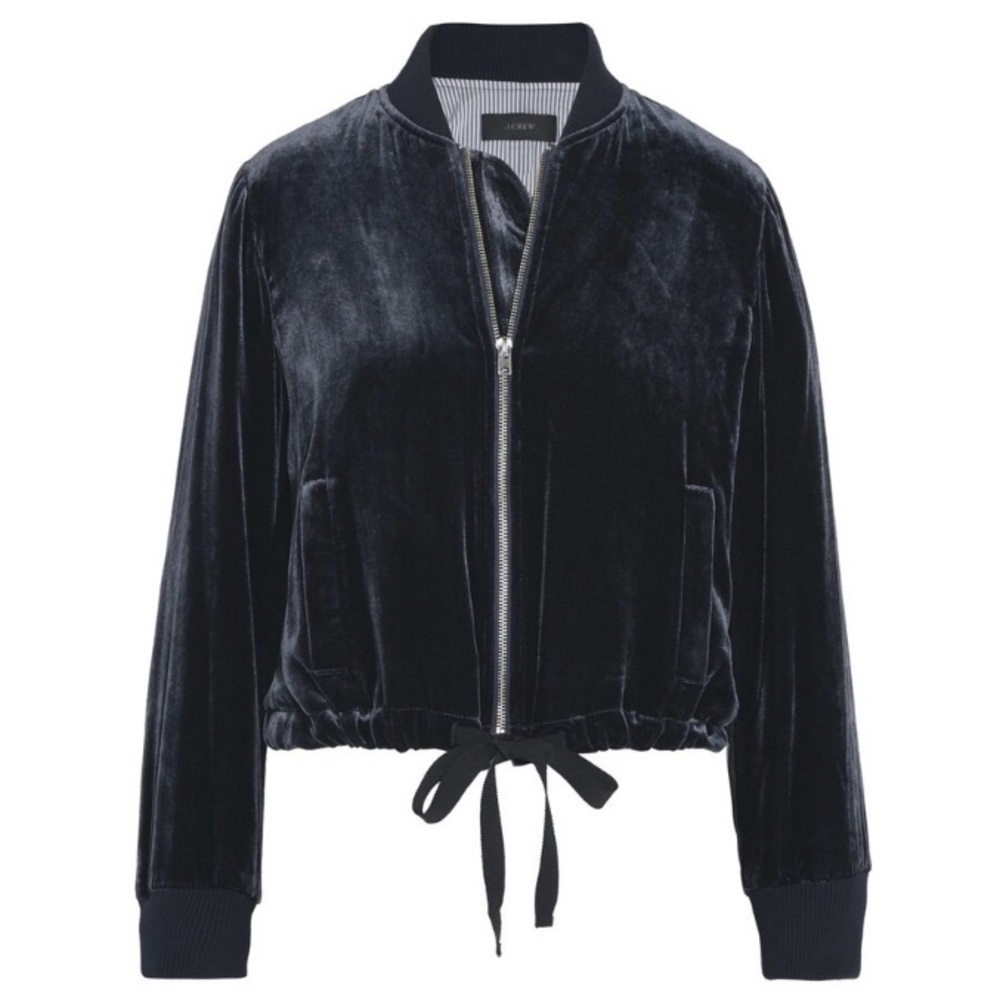 ❤️... Jcrew Navy Blue Velvet Bow Zip Bomber Jacket